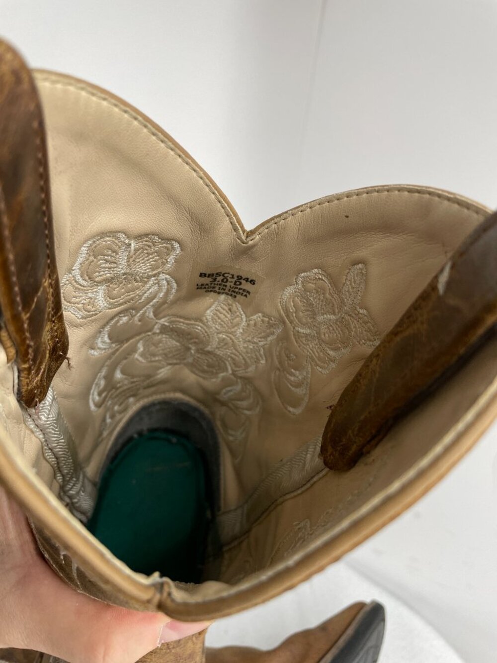 Shyanne Leather Western Floral Embroidered Square Toe Brown Boots Kids Girls 3 D - Picture 8 of 13